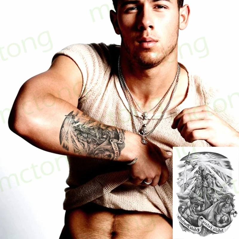 Водостойкая Временная тату-наклейка боди-арт с рисунком старинного воина меча