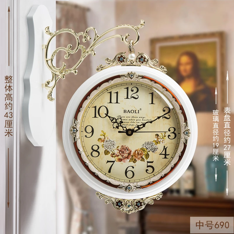 

Wood Large Antique Wall Clock Living Room Double Side Creative Luxury Solid Wood Silent Big Wall Watch European Decoration ZB6WC