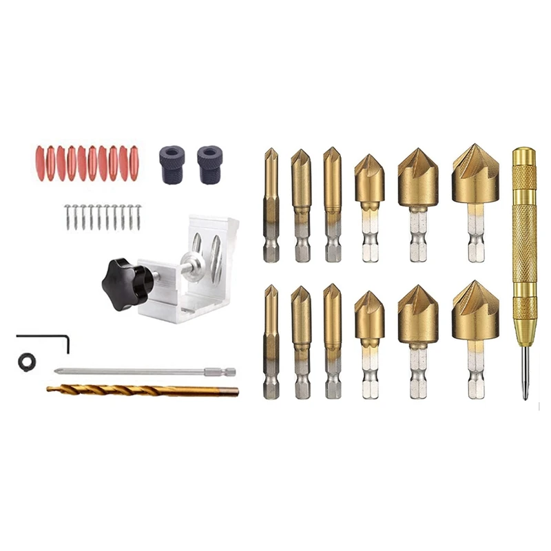 

1 Набор карманных отверстий Деревообрабатывающие инструменты деревообрабатывающий перфоратор и 1 набор сверл для зенковки продвижение све...