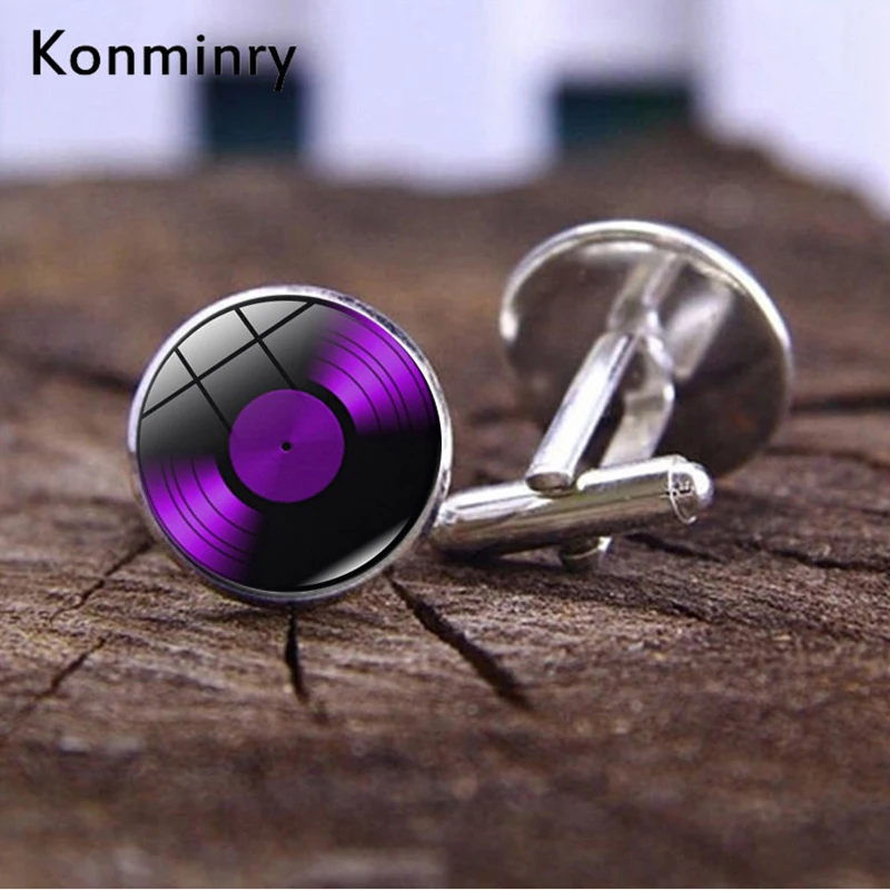 Классические запонки Konminry с виниловыми пластинами DJ для мужчин ретро музыкой