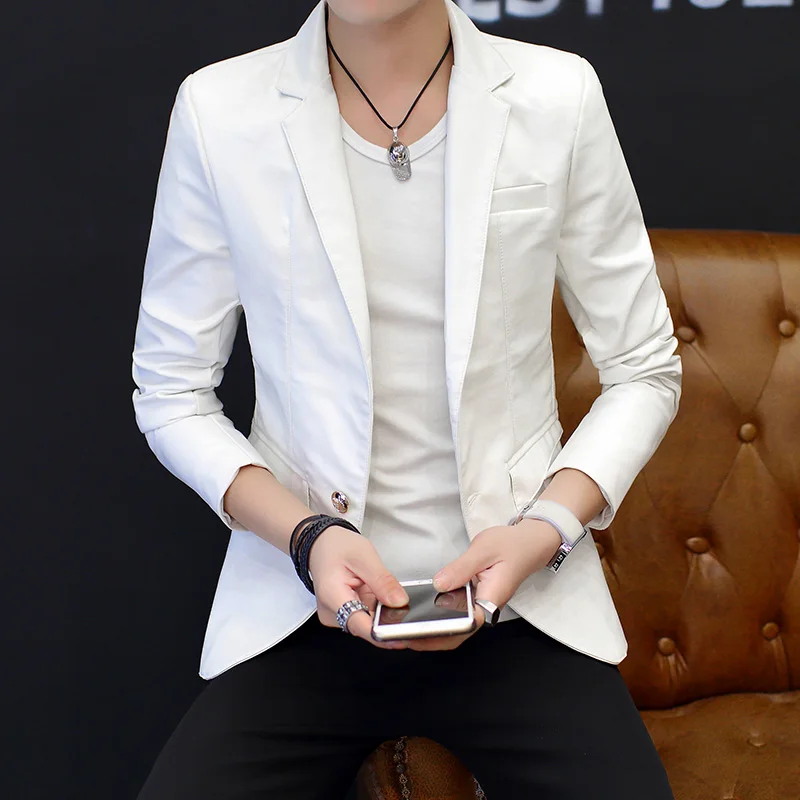 

Spring 2020 men's leather suit Personality trend handsome Young British cultivate one's morality suit