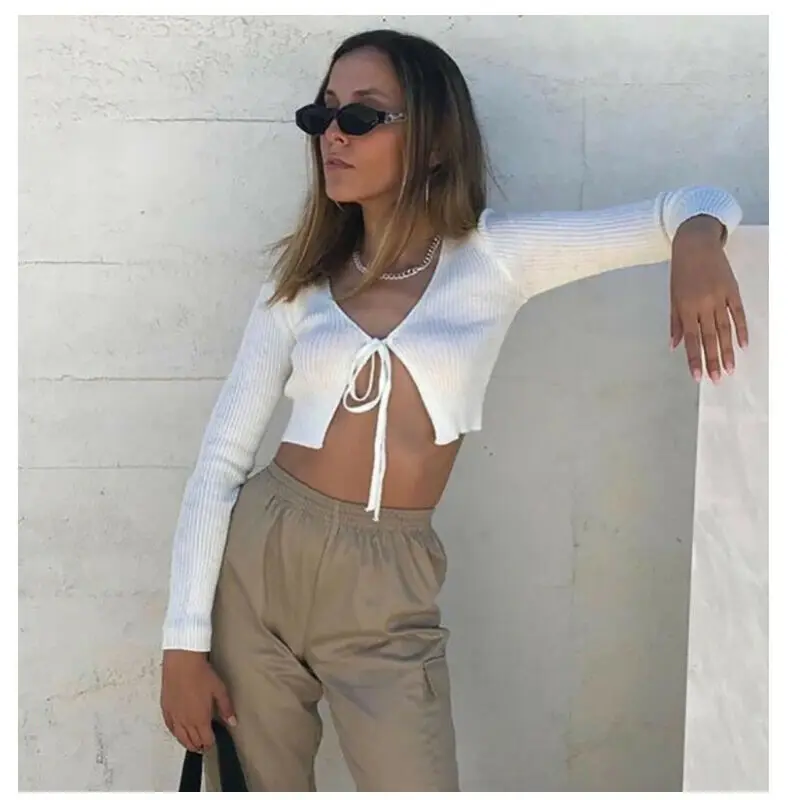 2019 Новая модная шикарная женская блузка на шнуровке с бантом открытый длинный