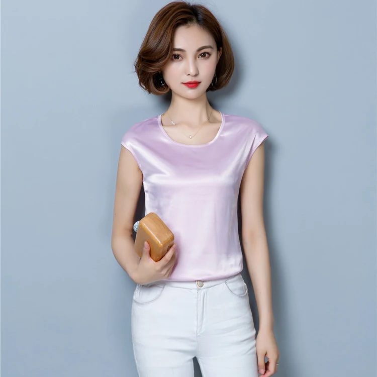 2020 Женская Повседневная шелковая блузка из органической кожи летняя свободная