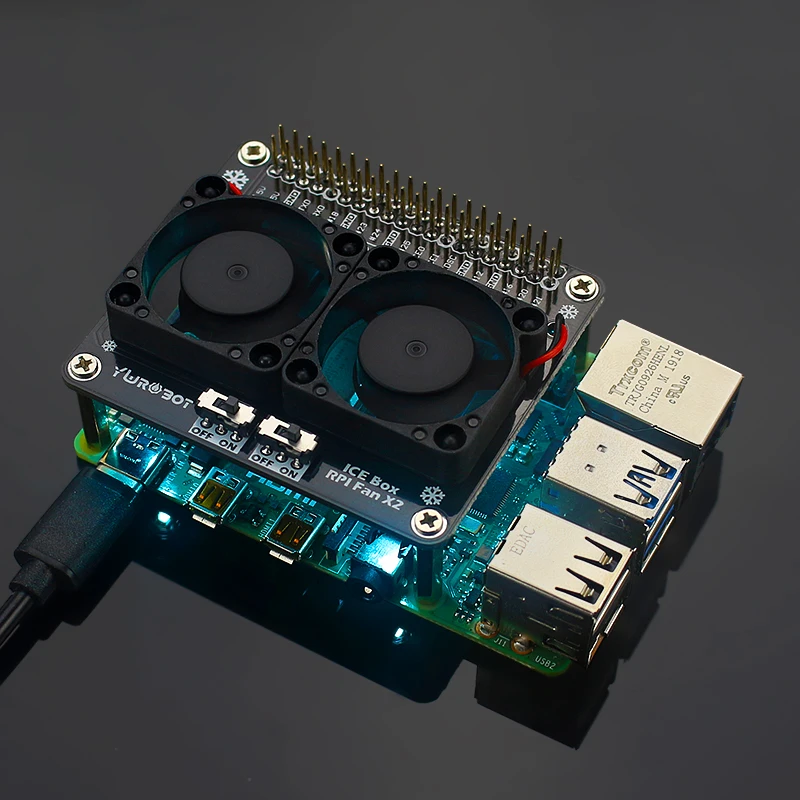 

Raspberry Pi 4 Model B GPIO Extenstion Board Cooling Fan with Blue LED Light Switch Dual Fan Module for Raspberry Pi 4B/3B+/3B