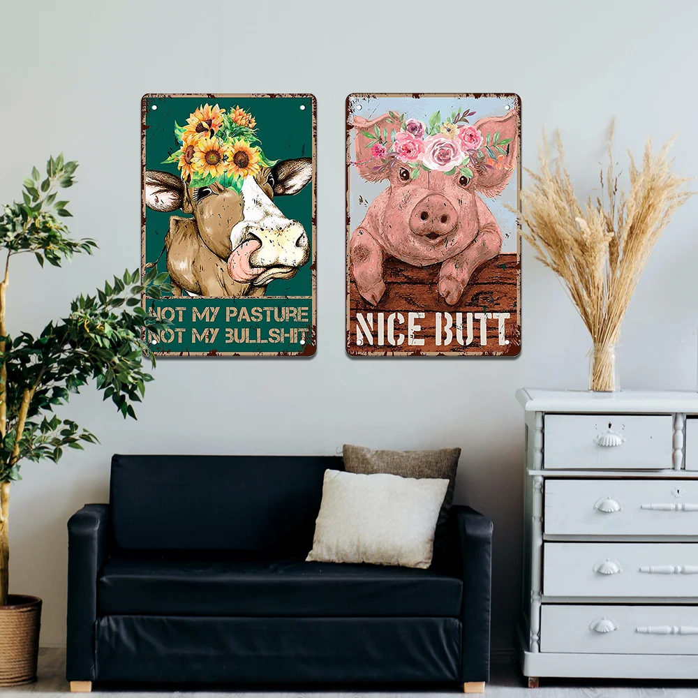 Металлический жестяной знак Ослик Здравствуйте Милые щеки бык Красивая ягодица