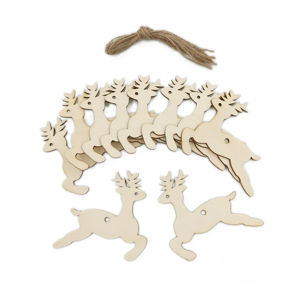 

10 Pieces Christmas Deer Unfinished Wooden Christmas Gift Tags Christmas Tree Ornaments for Christmas Decor DIY Craft Making