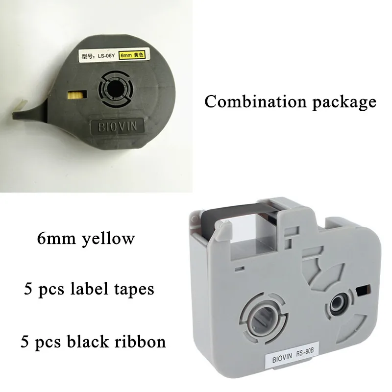 Кассета с чернилами и ленты для этикеток ширина 6 мм желтые + черные Картриджи
