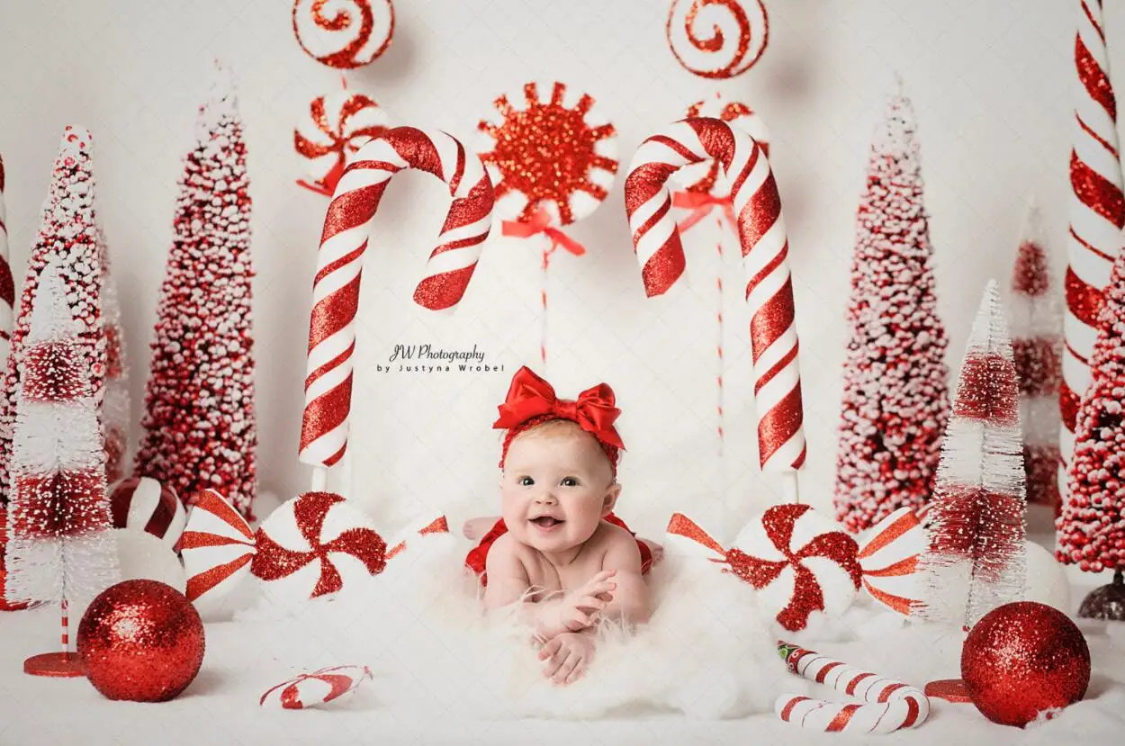 Виниловый фон для фотосъемки новорожденных детей с изображением домика конфет