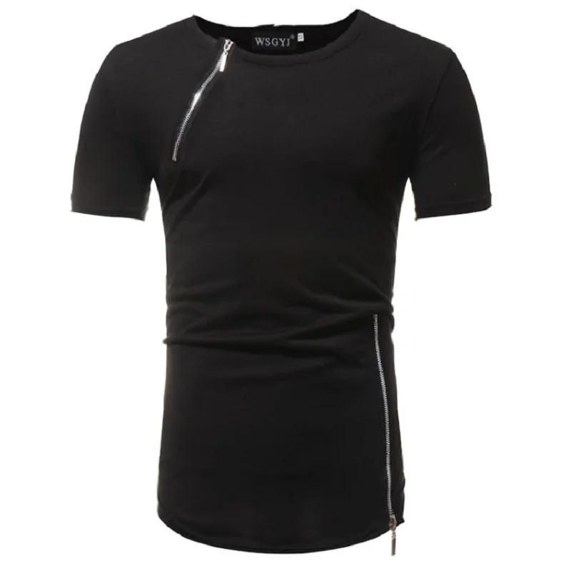 Новая европейская Мужская мода молния панель сплошной тонкий короткий рукав