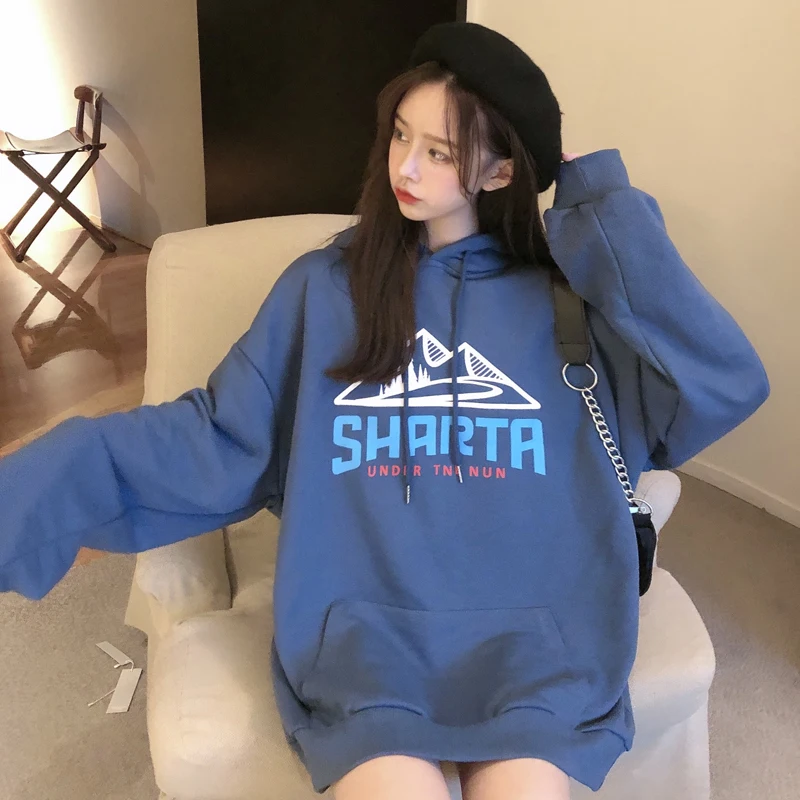 С капюшоном толстовки женские с принтом 4 цвета Осенние новые корейский стиль