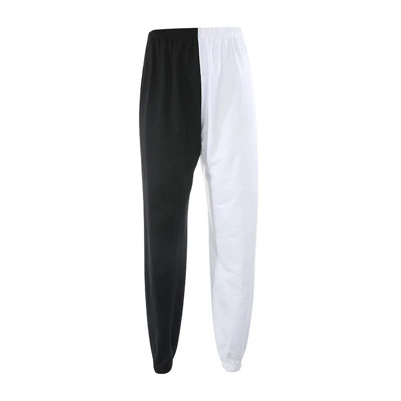 

and fashion 2020 Spring Street white color contrast women's wear ins style black casual pants