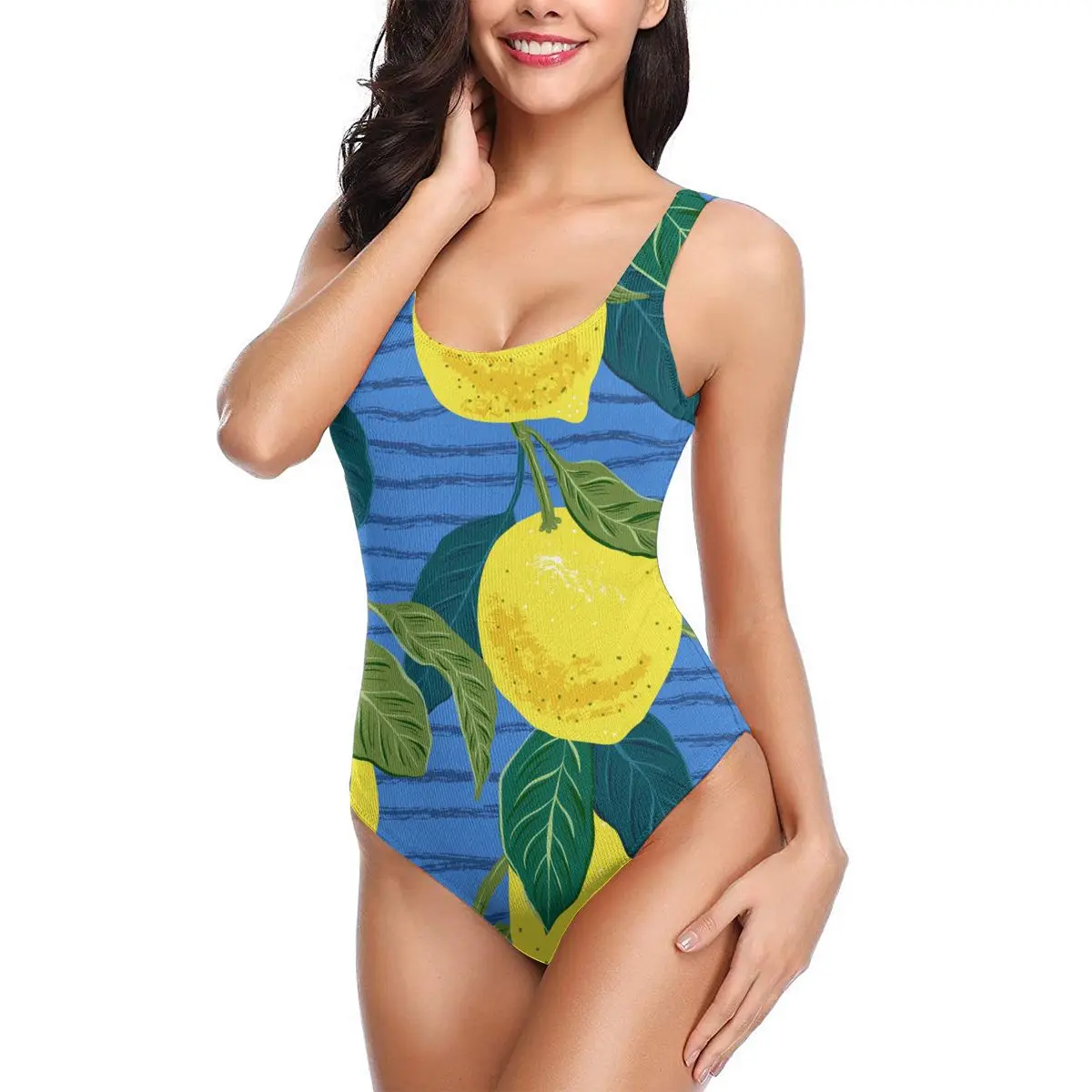 

Женский слитный купальник, купальник с открытой спиной, цитрусовые лимоны, пляжная одежда для плавания, 2021
