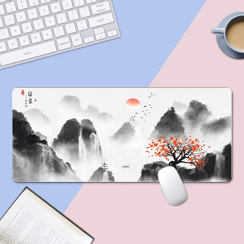 

Ink painting mouse pad black and white gray three-color office computer non-slip mouse pad extra long table mat
