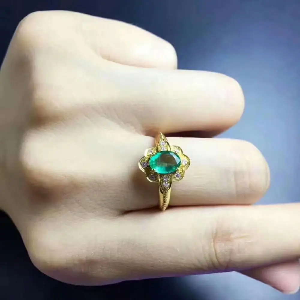 SHILOVEM 925 sterling silver real Natural Emerald rings classic fine Jewelry women wedding gift new plant 4*6mm lpj0406888agml | Украшения
