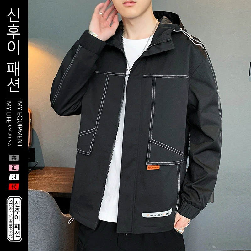 

Tooling Jackets Men's Spring 2021 New Autumn Korean Fashion Jackets Coats Male Solid Color Hooded Top Men Jacket Hoodies Clothes