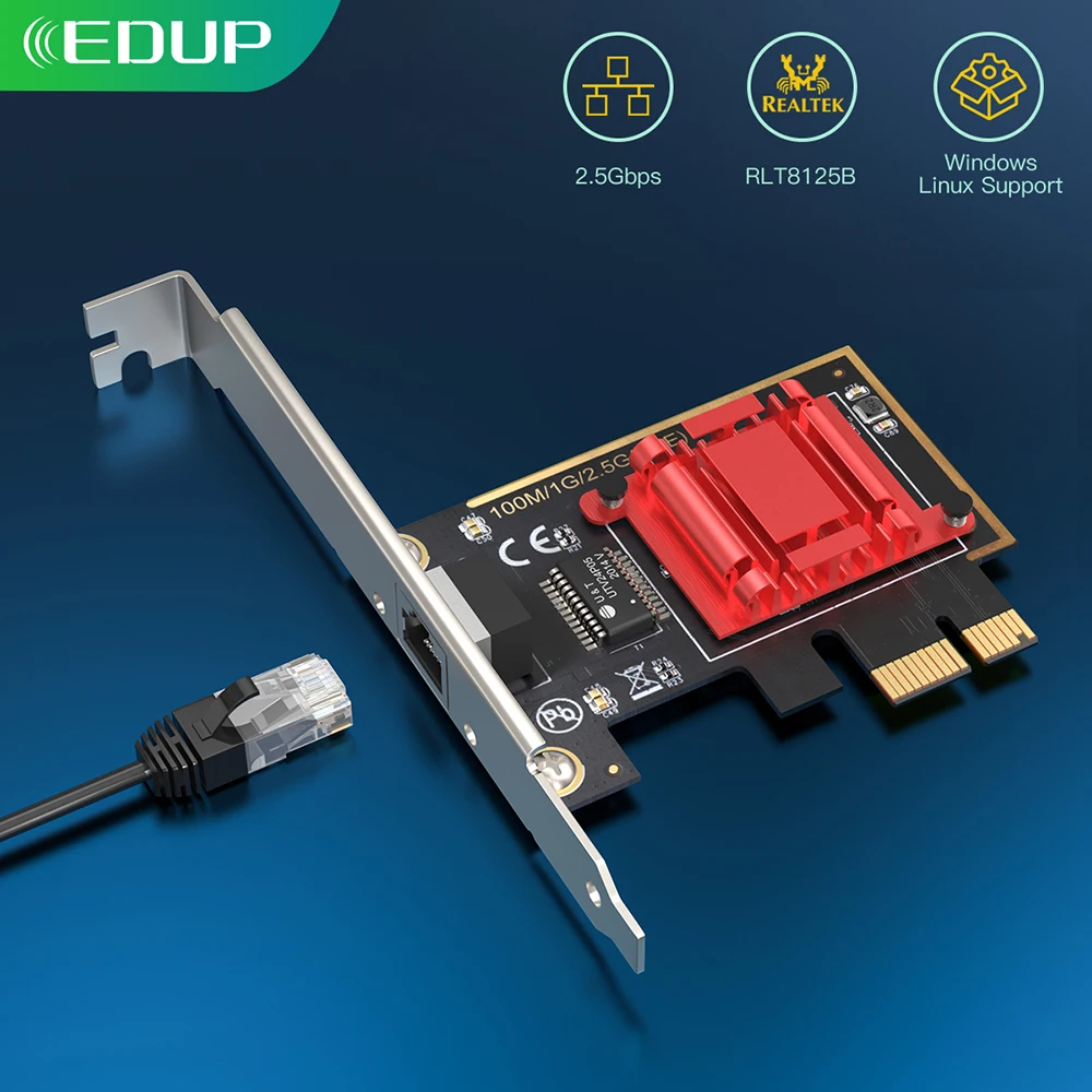 Сетевая карта EDUP PCI Express PCIe 2 5G сетевая 10/100/1000M/2 RJ45 Ethernet с чипсетом RTL8125|Сетевые