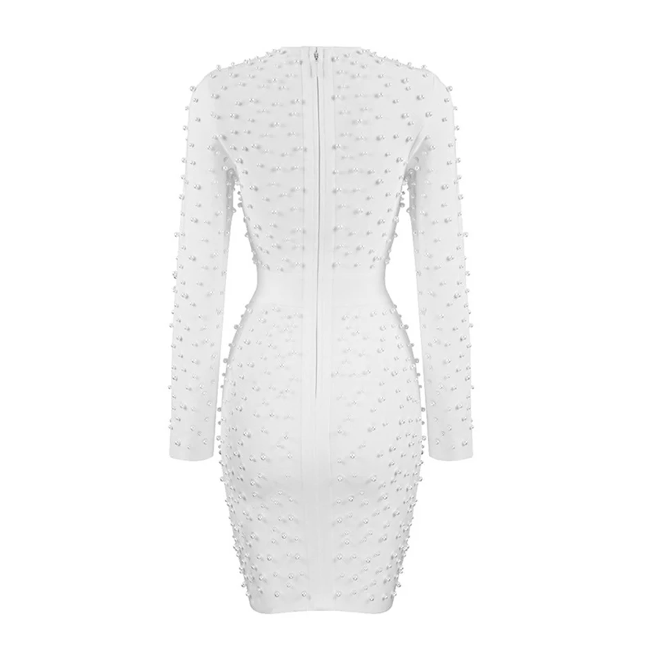 Белый бисер Круглый воротник платья с длинным рукавом 2019 Новое поступление Vestidos