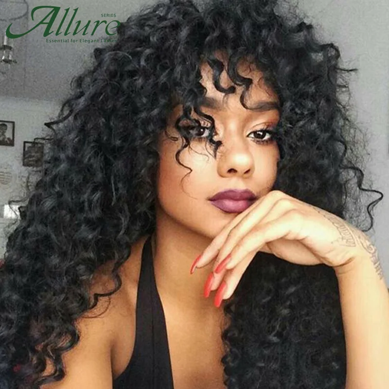 Natural Loose Deep Wave Human Hair Wig With Bangs Curly Glueless Full Machine Made Wigs For Black Women Brazilian Hair Allure