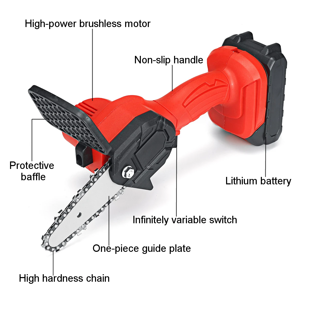 

1080W 4 Inch Mini Electric Chain Saw With 2 Battery Rechargeable Woodworking Pruning One-handed Garden Logging Power Tool