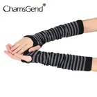 Зимние Модные полосатые нарукавники вязаные рукавицы до локтя женские Наручные Теплые длинные перчатки без пальцев Варежки Прямая поставка