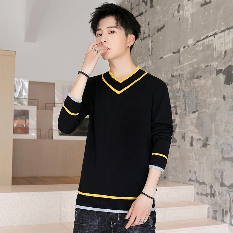 

Осенне-зимний мужской хлопковый свитер модный круглый вырез геометрический свитер с длинным рукавом