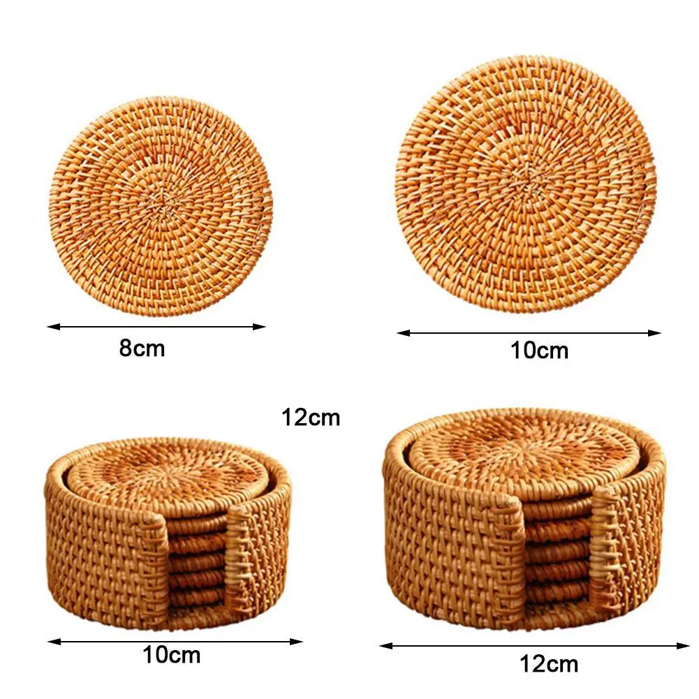 

Handmade Natural Vine Woven Coasters Teapot Mat Holder Tea Ceremony Mat Plate Heat Dining Table Insulation Woven Placemats L7L9