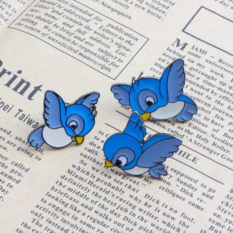 Cute Blue Birds Cartoon Fruits Brooch Banana Cherry Peach Enamel Pin Women Jackets Lapel Pins Hat Kids Bag Metal Badges Jewelry