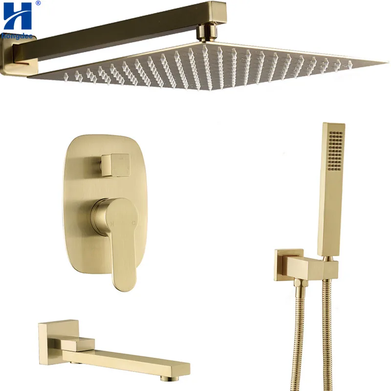 

Hongdec роскошный латунный матовый золотой настенный дождевой Душ с 12 "квадратной душевой насадкой для дождя носик Ванна смеситель набор