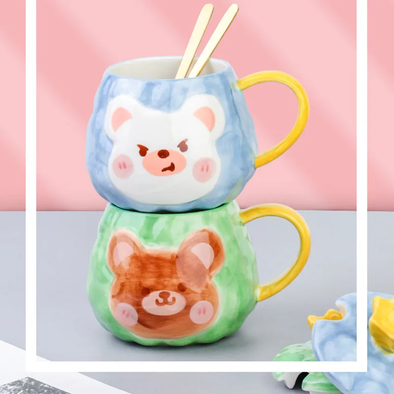

Cartoon Bear Ceramic Coffee Cup with Lid Spoon380Ml Juice Milk Cup Home Office Drink Unique Gift Home Decoration Christmas Gifts