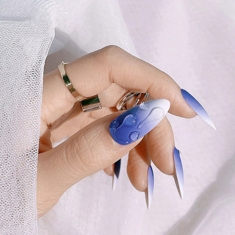 Голубая белая серия капель воды готовая Накладка для дизайна ногтей набор