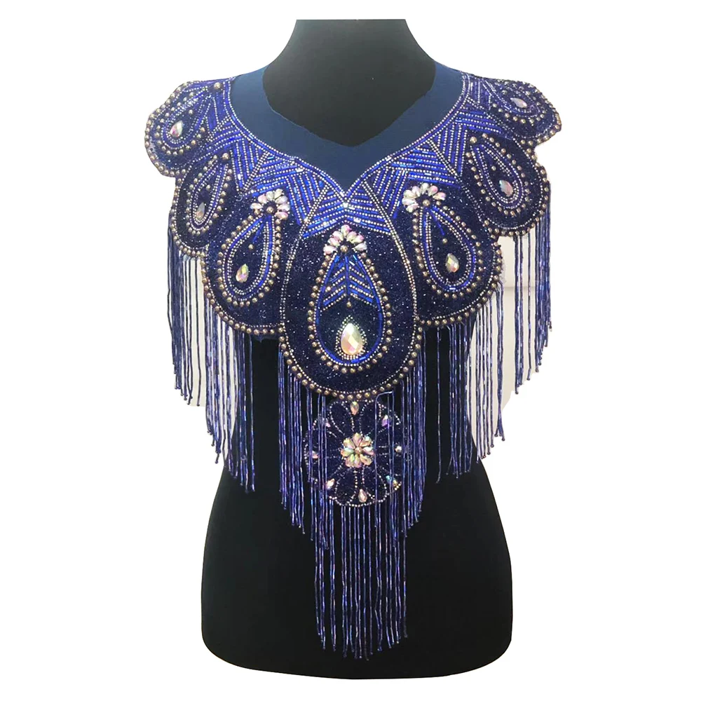 Бисер ручной работы нашивки с бахромой стразы аппликация сетка элегантные