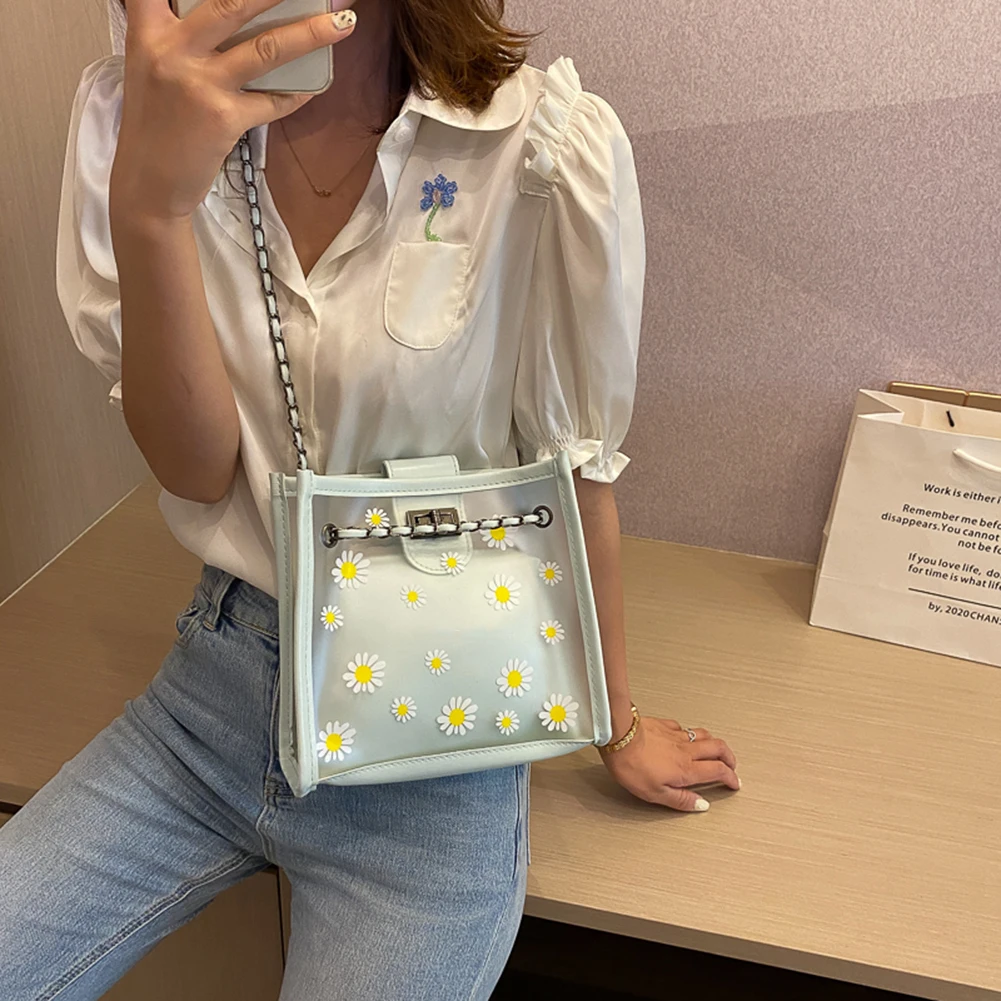 Сумка женская прозрачная из ПВХ тоут-желе с цветочным принтом модная Маргаритка