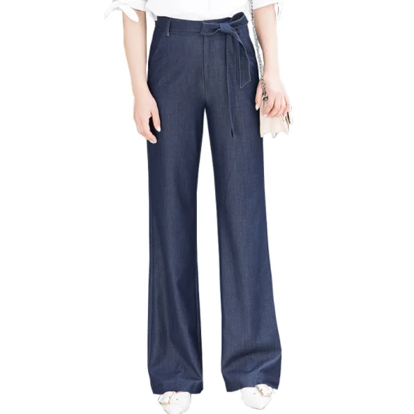 Новинка осени 2020 женские мягкие джинсы на шнурке простые широкие тянущиеся брюки