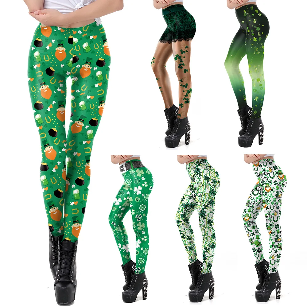 

VIP FASHION 2020 Four Leaf Clover Print Leggings Sexy Skinny Pants St. Patrick's Day Women Plus Size Fitness Leggings