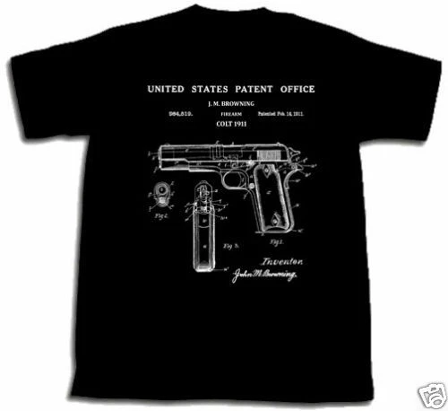 COLT 1911 пистолет патент рубашка XL Экстра большая футболка art gun 45 cal John Browning | Мужская