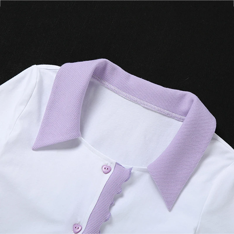 

2020 summer women's lapels fungus hit color cardigan top T-shirt casual women
