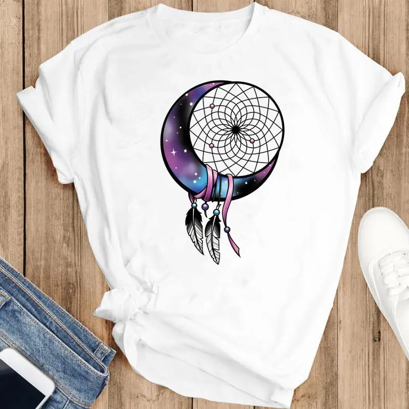 

Women Graphic Feather Dream 90s Space Cartoon Fashion Summer Female Clothes Print Short Sleeve Tops Tees Tshirt T-shirt