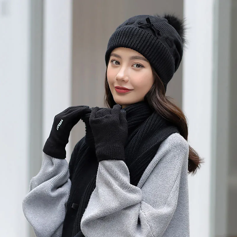 Calymel 2020 Новая Зимняя шерстяная шапка шарф перчатки Набор Дамская вязаная плюс