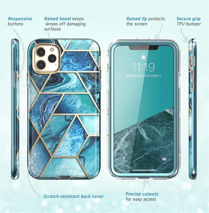 I-Blason для iPhone 11 Pro Max чехол 6,5 Дюймов() Cosmo полный корпус блестящий Мраморный бампер чехол со встроенной защитной пленкой