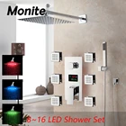 Светодиодный смеситель для ванной комнаты Monite 8  16 дюймов, квадратный хромированный латунный наконечник сообщений, цифровой дисплей, набор для душа