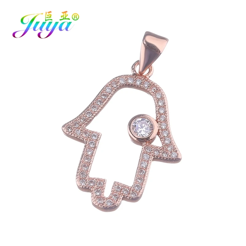 Rose Gold Juya DIY турецкие ювелирные изделия фурнитура золото/серебро/розовое золото Хамса рука подвеска Фатима подвески для браслета ожерелье серьги изготовление - Окраска металла: Rose Gold