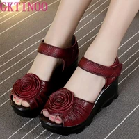 gktinoo 2021 ethnic style genuine leather women shoes sandals wedges sandals handmade genuine leather platform women sandal