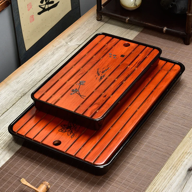 

High-grade Imitation Ceramics Wooden Tea tray Drainage Water Storage KungFu Tea Set Board Table Chinese Tea Room Ceremony Tools