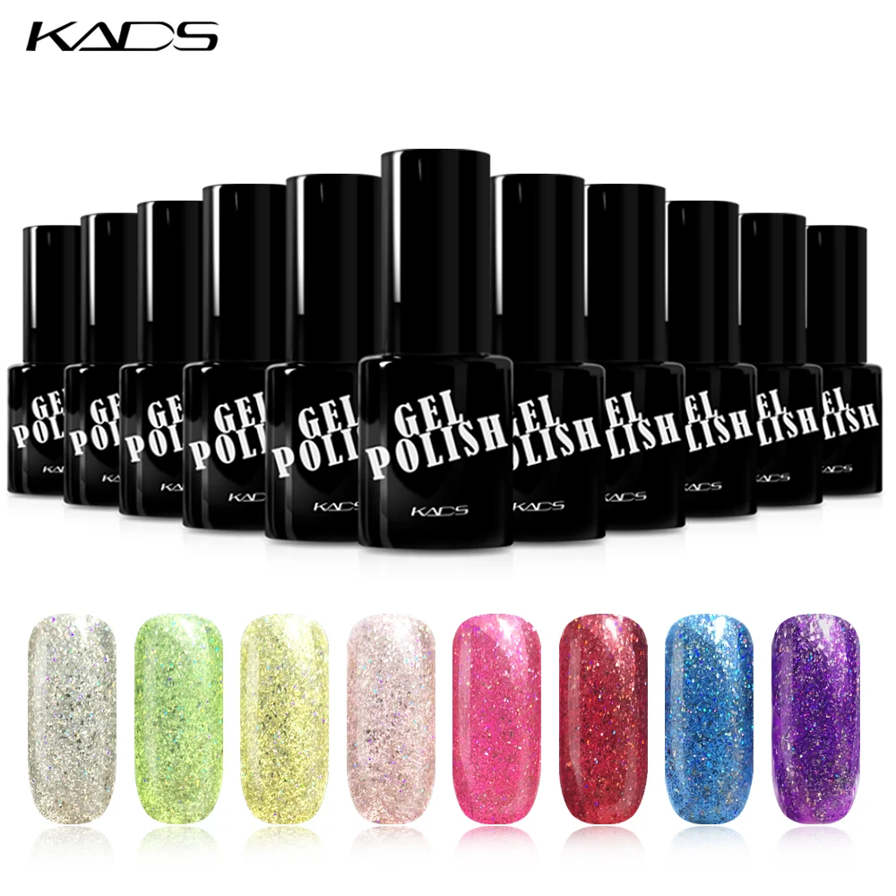 Kads новинка неоновый Глиттеры для ногтей Гель лак uv/led soak off Гели Цвет Радуга УФ Топ