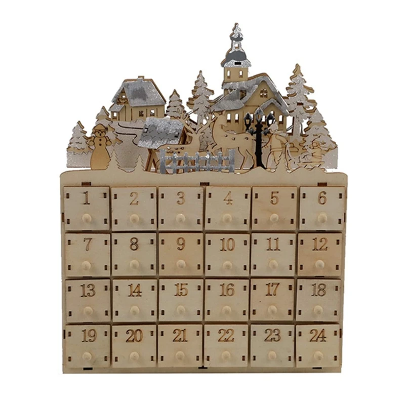 

Christmas Advent Calendar Snow House 24 Drawers with Led Light Countdown Boxes for Handmade Christmas Home Festival Party Wooden