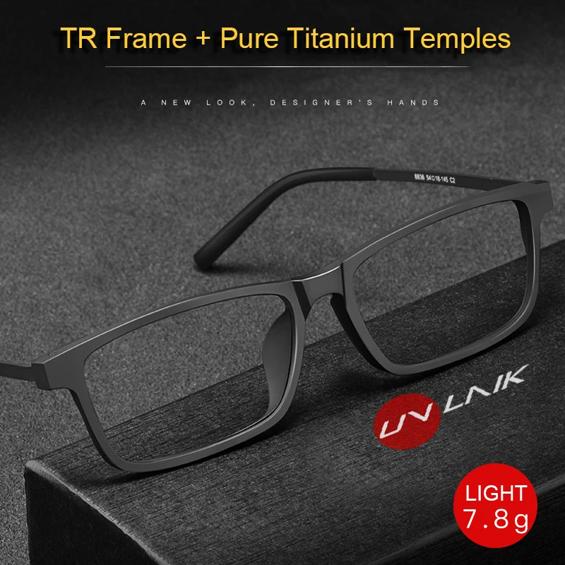 

UVLAIK Pure Titanium Glasses Frame Men TR90 Frame Ultralight Myopia Hyperopia Glasses Female Square Prescription Glasses 8836x