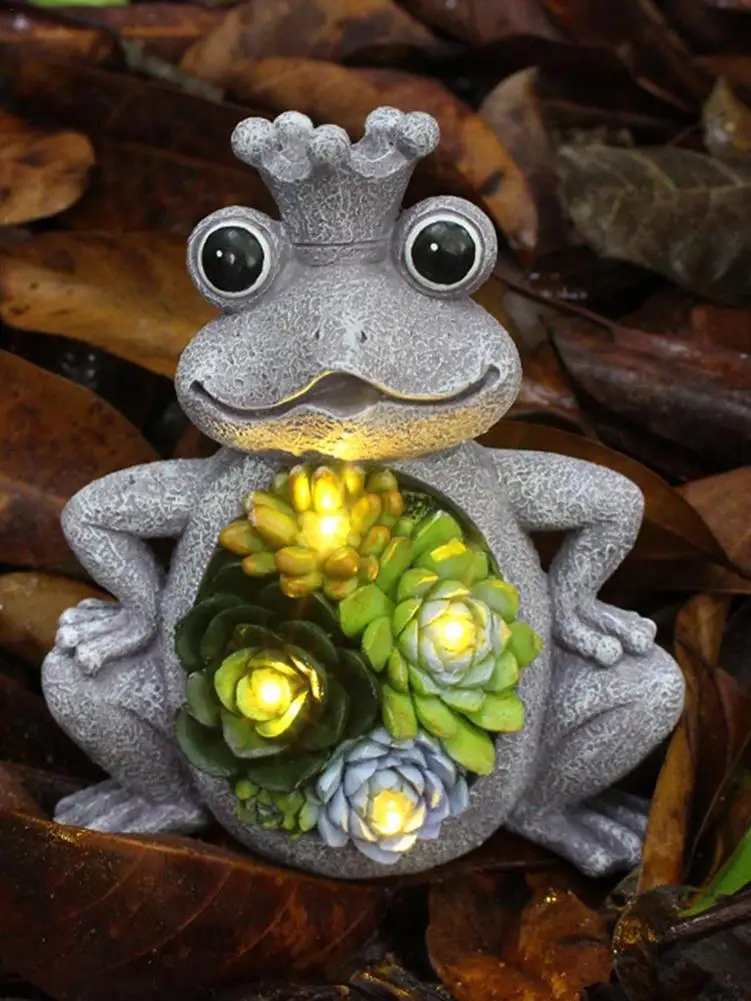 

Solar Succulent Frog Ornament Resin Animal Night Lamp Garden Solar Frog Garden Statue With 4 LEDs Animal Figurine For Patio