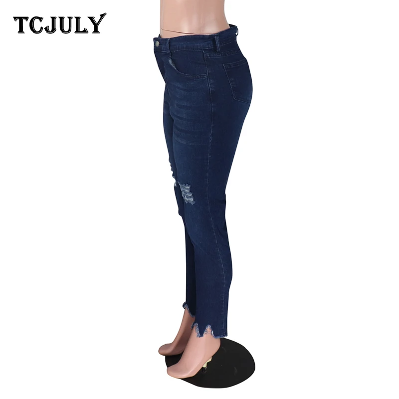 TCJULY новый дизайн потертые рваные джинсы для женщин с карманами узкие пуш-ап