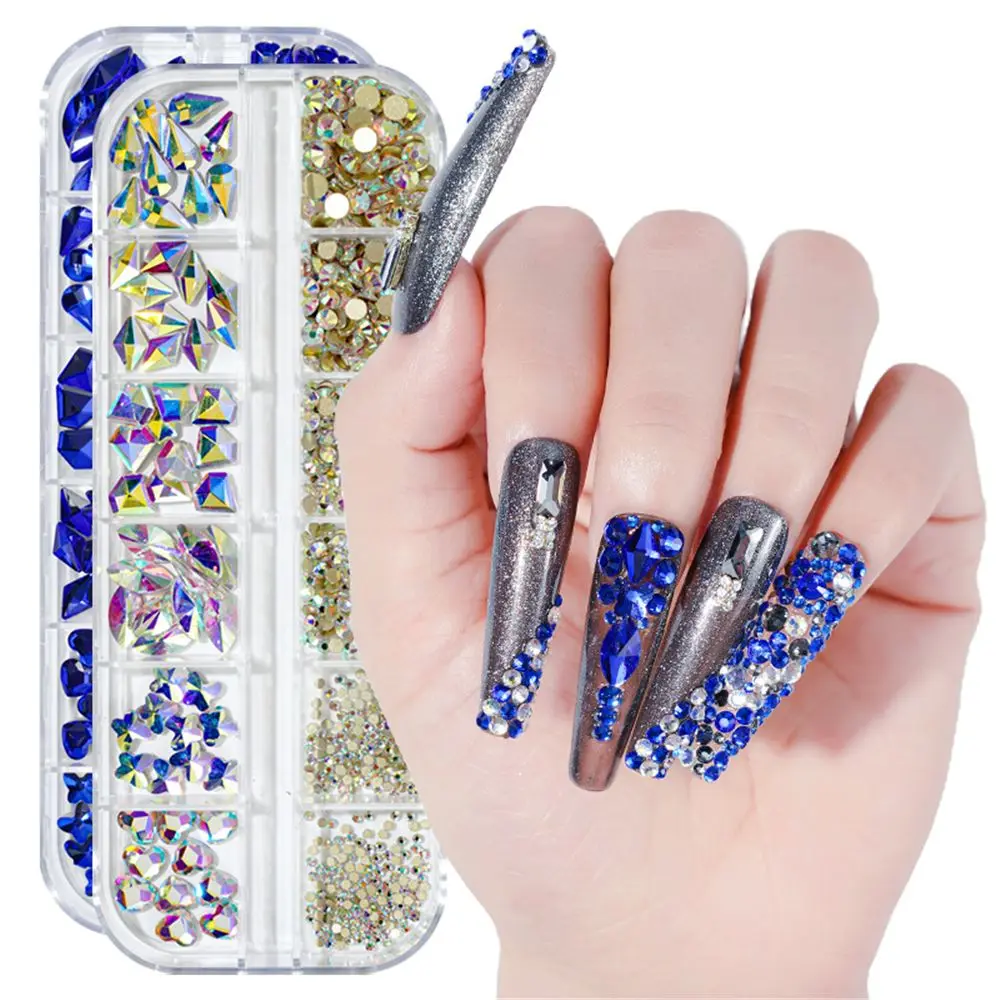 

12Gird/Box 3D Glitter Crystal Nail Art Multi Size AB/Colorful Hotfix Flatback Rhinestones