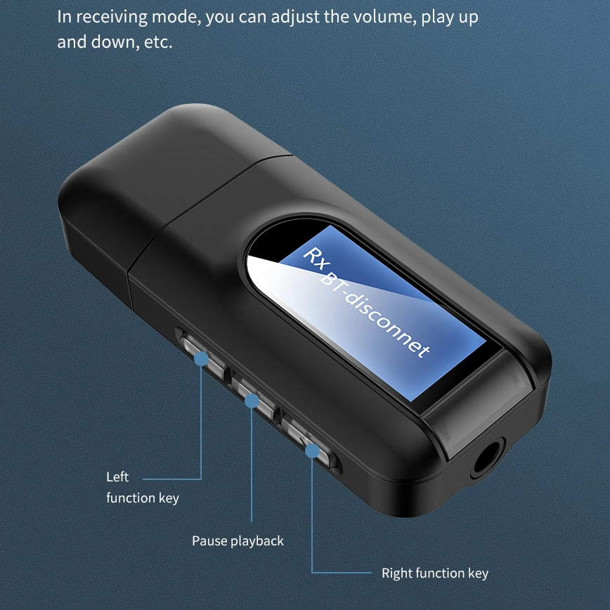 

5.0 Bluetooth Adapter Wireless LCD Display USB Bluetooth Receiver Music Audio Transmitter for PC TV Car 3.5mm AUX Adaptador